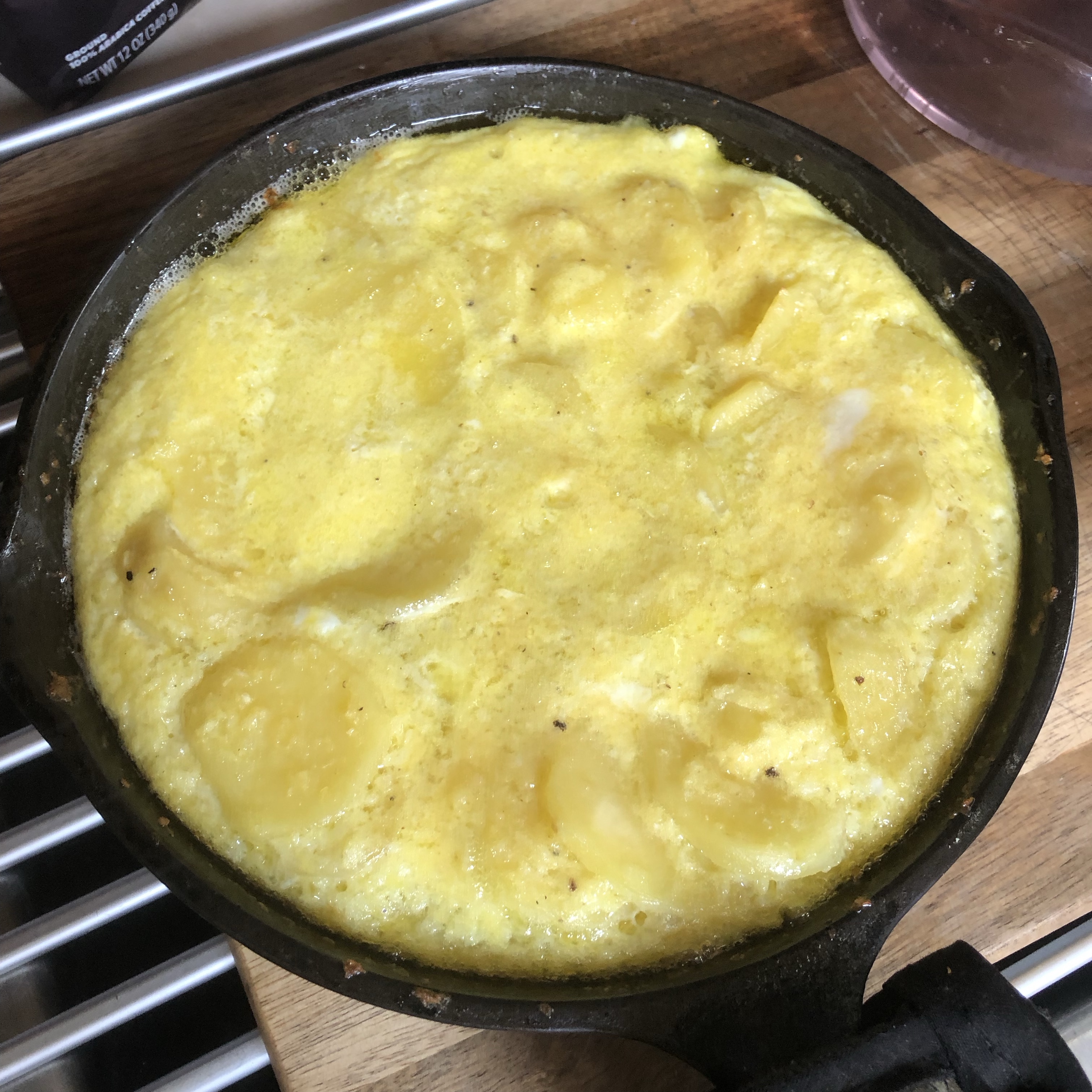 Egg tortilla in a cast iron skillet